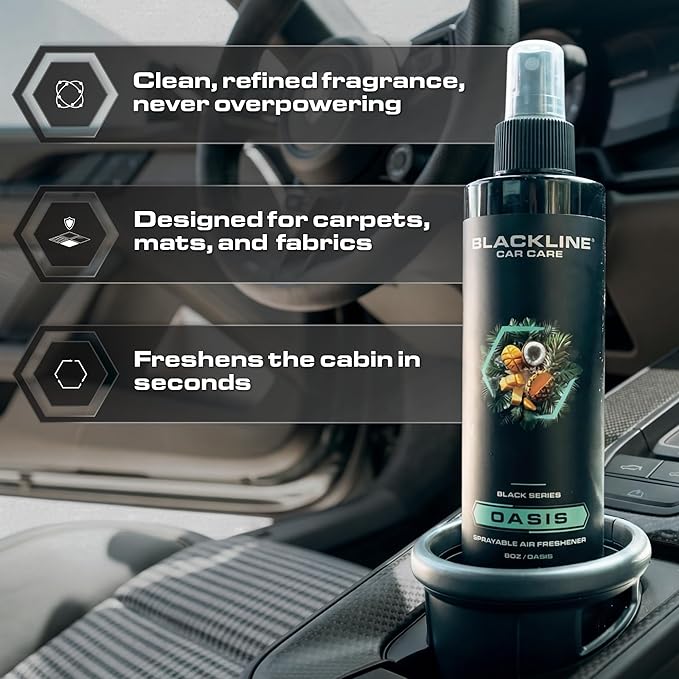 Blackline Car Care - Oasis Car Air Freshener, Long-Lasting, Oder Eliminator, for Cars, Trucks, SUV, or Home Use - 8 fl OZ - Scent Spray