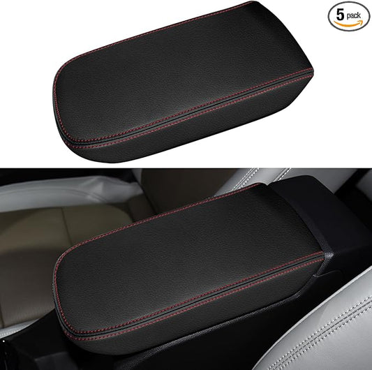 Console Cover for 2024 2025 2026 Chevrolet Trax (LS/1RS/LT/2RS/ACTIV) Leather Center ArmRest Box Cover Pad 2024 2025 2026 Chevy Trax Accessories Protector Cushion (Red Stitches)