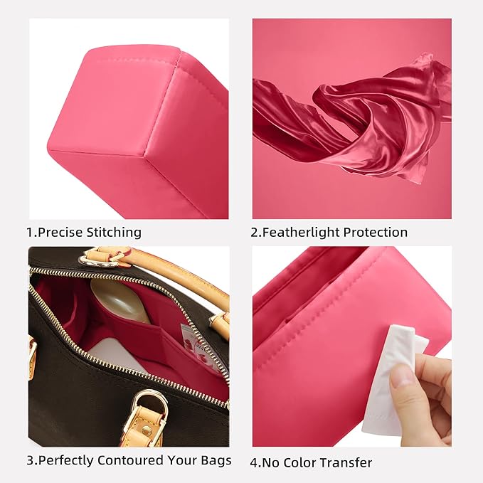 DGAZ Silk Purse Organizer Insert Fits LV Speedy 16/20/25/30/35/40/45 bags，Silky Smooth Bag Organizer，Luxury Handbag & Tote Shaper(Rose lipstick,SP16)