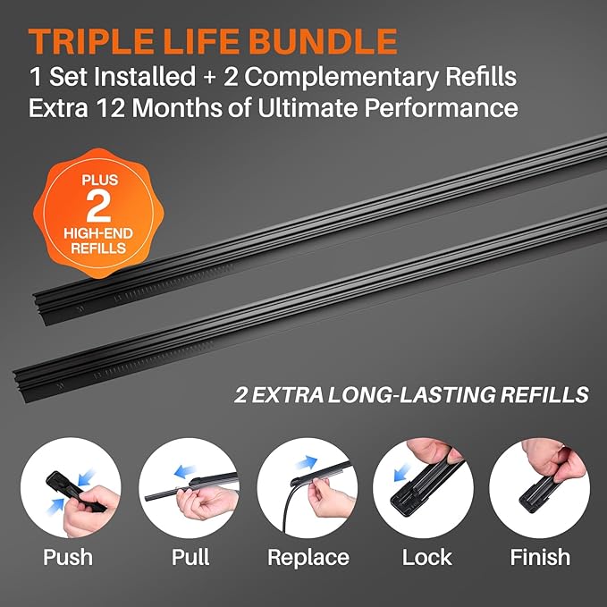 DOG TAIL Water Repellent Silicone Wiper Blades 26" 22" Set with Multiple Adapters and 2 Refills, Automotive Replacement Front Windshield Wiper Blades for My Car with Water Repellency Formula DropClear