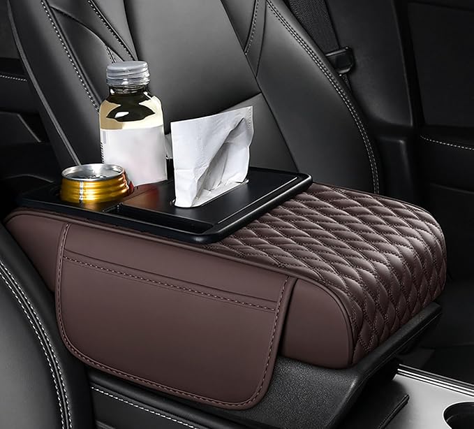 Car Armrest Center Console Cover for Toyota Prius (XW20) 2.Gen 2003 2004 2005 2006 2007 2008 2009 2010, Center Console Pad with Cup Holder, Multifunctional Armrest Cushion,C Coffee