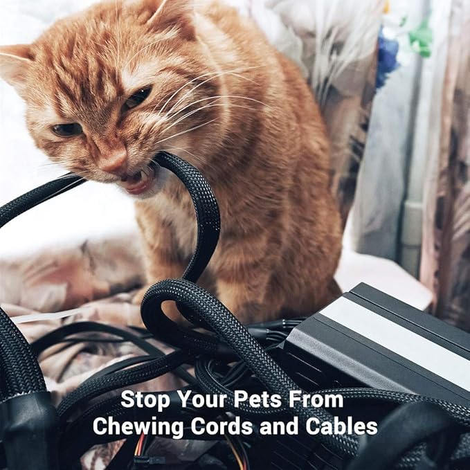 100ft - 1/4 Inch Cable Management Sleeve Protector,Wire Loom PET Expandable Wire Sleeving for Office Computer Home Theater Engine Bay Cord Organizer,Protect Cables from Pet Cat Dog Chewing,BlackBlue
