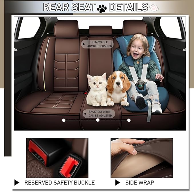 Leather Car Seat Covers Fit for Toyota Sequoia 2001-2024, 5 Seater Car Seat Cover, Premium Waterproof, Scratch Resistant Car Interior Accessories (Full Set Coffee)