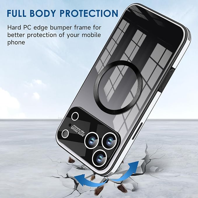 Guppy Compatible with iPhone 17 Pro Magnetic Case, with Full Camera Lens Protector [Compatible with MagSafe] Scratch Resistant Gradient Glass Back Cover Phone Case-Black