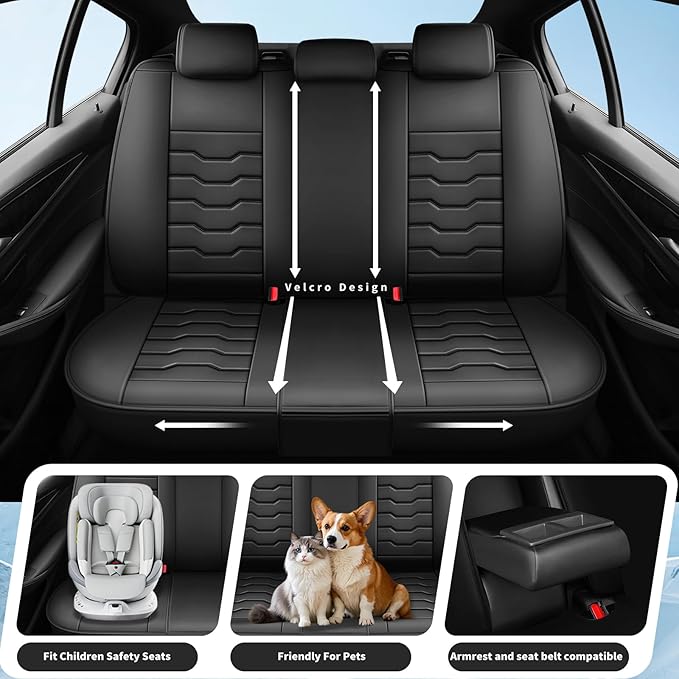 Fit Kicks Car Seat Covers， Compatible with Nissan Kicks 2018 2019-2026 -Premium Leather, Waterproof Breathable All-Weather Seat Cushion Protector Airbag Compatible（2 Seats Front Pair， Black