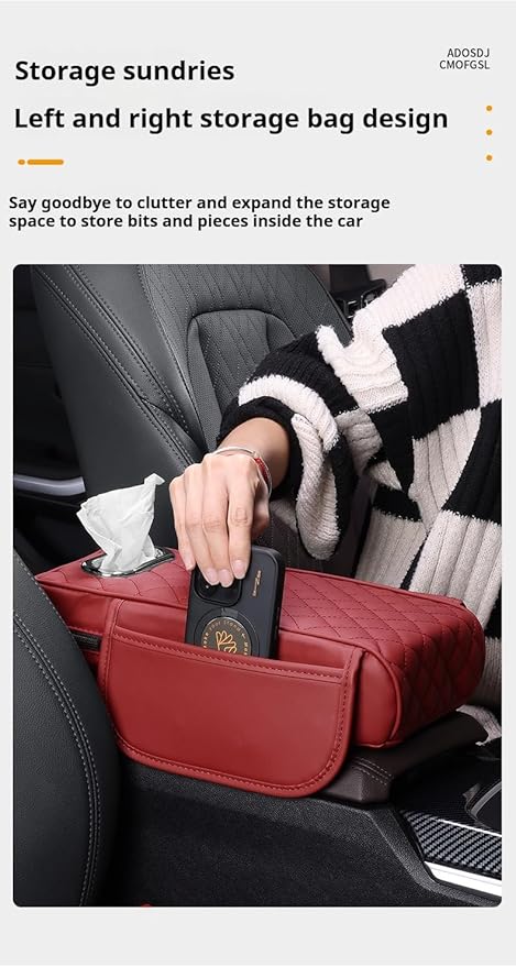 Center Console Cover Arm Rest Cover Leather Car Armrest Box Pad with Pocket Tissue Box Hole Auto Armrest Cover Cushion for Car Sedan Vehicle (Brown)