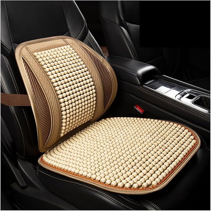 Car Seat Chair Back Cushion for Toyota RAV4 Prime 2025, Wooden Beads Ventilate Mesh Lumbar Brace Strong Durable Relieve Fatigue Summer Interior Accessories,B-Seat pad