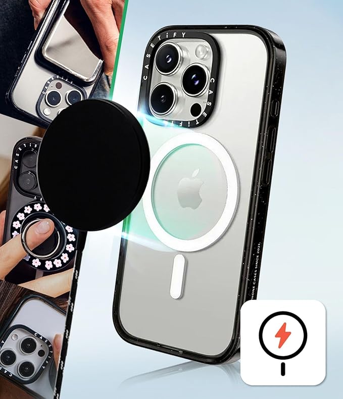 CASETiFY Impact iPhone 15 Pro Max Case [Slim/Compatible with Magsafe / 8.2 ft. 4X Military Grade Drop Protection] - Persian Floral - Rose - Clear Black