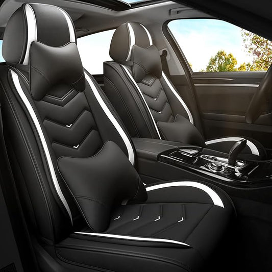 Car Seat Covers for Jeep Grand Cherokee L 2021-2026, Premium Nappa Leather Car Seat Cover, Stylish Sport Seat Covers， Automobile Seat Cover Sets.(Luxury 2 Seats/Black White)