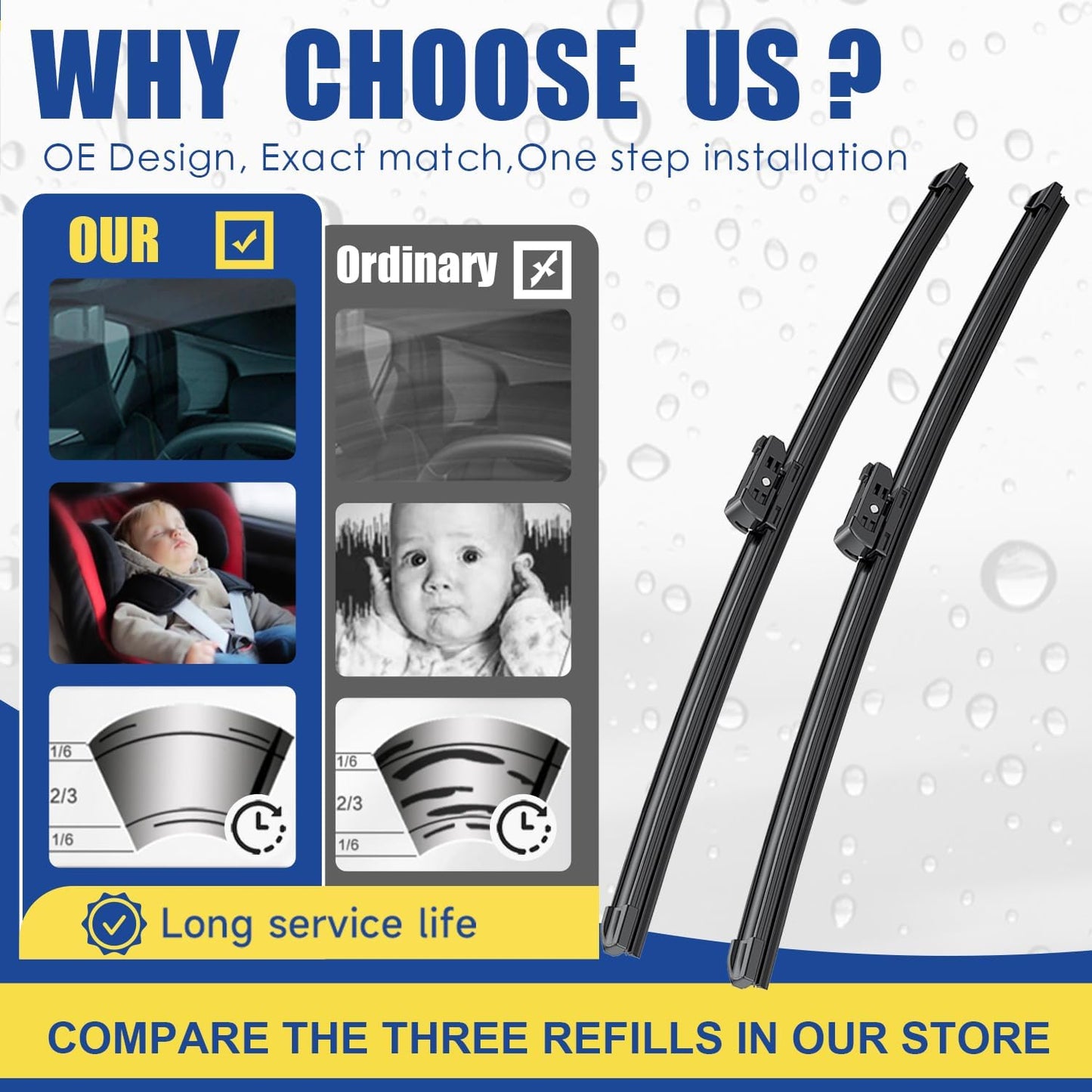 3 wipers Replacement For Subaru Ascent 2019-2021 2022 2023,Original Equipment Replacement Windshield Wiper Blades Set 26"+20"+14" (Set of 3) Top Lock