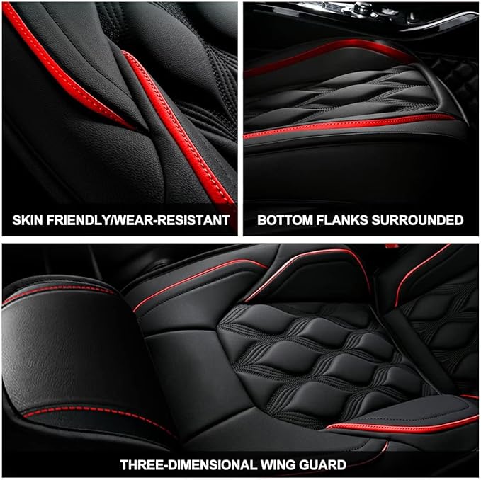 AOMSAZTO Car Seat Covers Full Set Fit for Honda Accord 2003-2017 Waterproof Faux Leather Car Seat Cushions Automotive 5 Seat Covers Set（Black&Redline）
