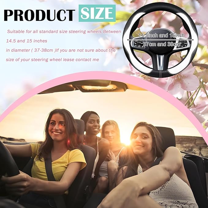 SuperKaKa Car Steering Wheel Cover 2024, Universal Auto PU Cute Breathable Slip-Proof Comfort Imitation Leather Protector Cars Interior Accessories for Women Men Fit Most Vehicle (White)