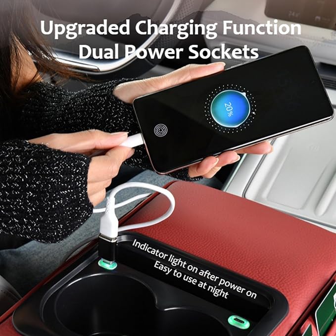 Armrest Box Pad for Car w/Type-C Charging Interface, Car Center Console Cover w/Cup Holder, Interior Car Accessories (Black-Red)