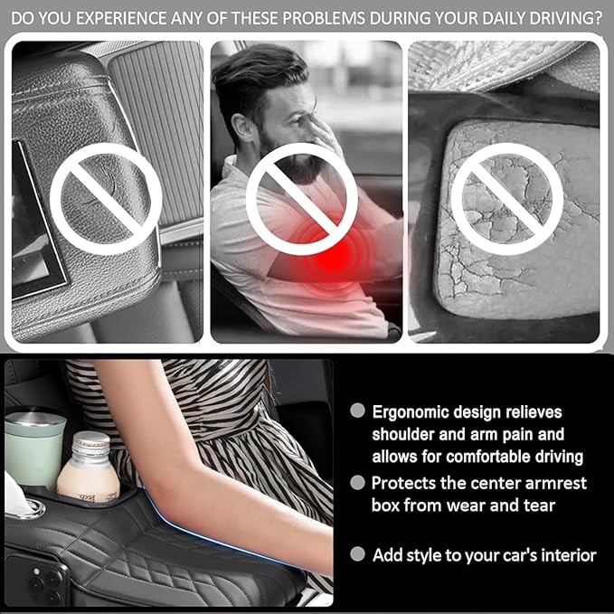 Car Armrest Storage Box for Cadillac XT4 2018–2025 2020 2021 2022 2023 2024, Sport-Style Center Console Organizer with Side Pocket, PU Leather Armrest Cushion, Elbow Support Pad,C Grey