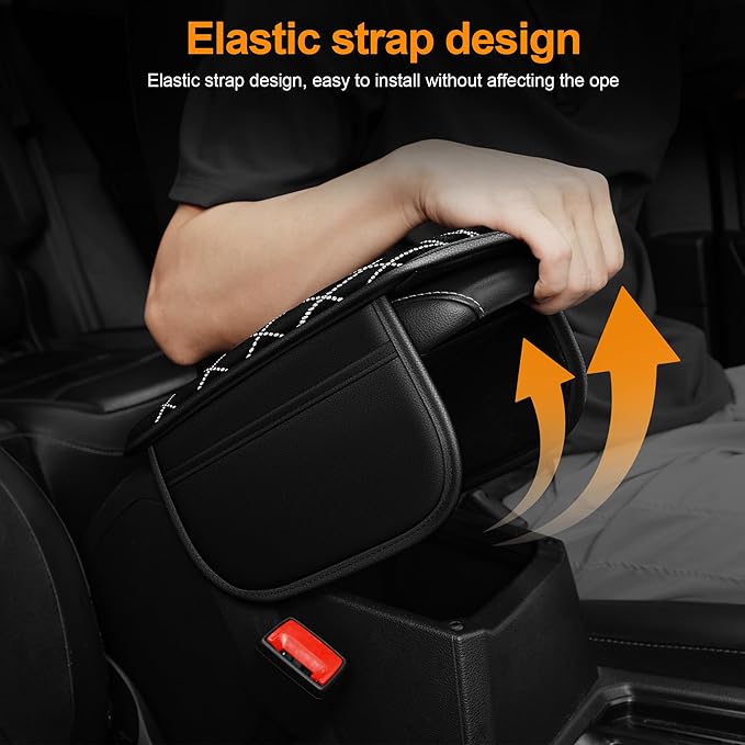 Bling Armrest Cover for Car Compatible with Jeep Cherokee Compass Gladiator Liberty Patriot Renegade Wrangler - Center Console Cover with 2 Storage Pockets and Crystal Diamond(Black)