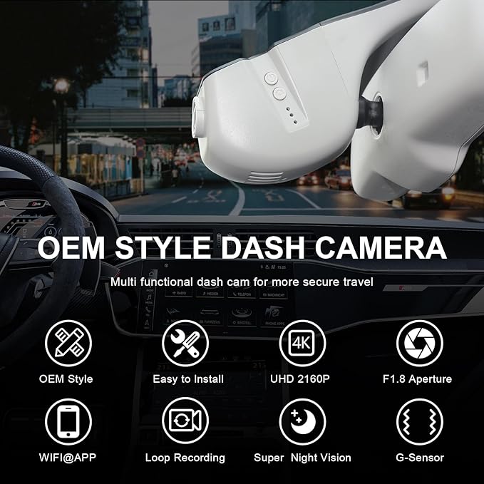 Mangoal Front 4K & Rear 1080p Dash Cam Custom fit for Audi (Model B Gray) A4 A6 Allroad A3 A5 A6 Q5 A8 S8 A7 S5 Q3 S3 S7, Integrated OEM Look, WiFi & Free App, 128GB Card