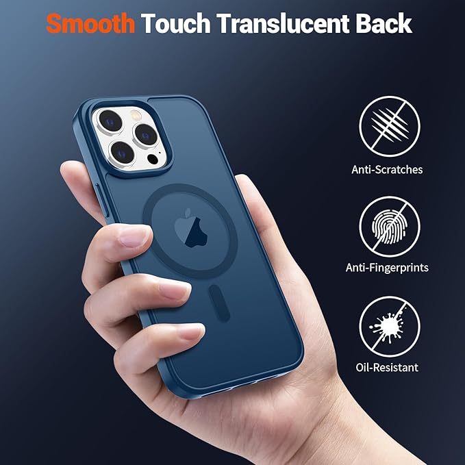 SUPFINE Magnetic for iPhone 13 Pro Case with Screen Protector (Compatible with MagSafe) (Military Grade Drop Protection) Translucent Matte Shockproof with Anti-Fingerprint Phone Case,Deep Blue