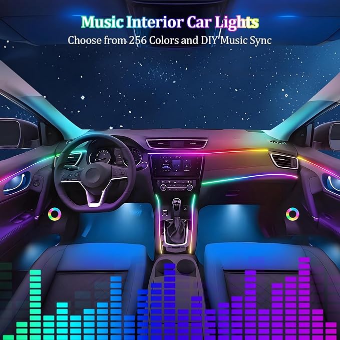Acrylic Interior Car LED Strip Light with APP Remote Control,175 inches 10 in 1 RGB Dreamcolor Neon Strip Fiber Optic LED Ambient Lighting Kits,RGB Music Lights Sync for Inside car Decorations