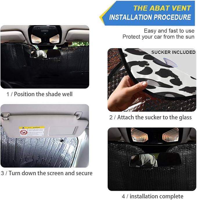 Black White Leopard Windshield Sun Shade Blocks UV Rays Visor Protector Accordion Folding Sun Reflector Auto Sunshade for Car Truck SUV to Keep Your Vehicle Cool
