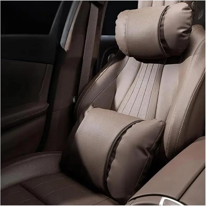 1/2PCS PU Leather Car Neck Pillow & Lumbar Support Cushion, Breathable Universal Seat Headrest Waist Pad, Soft Support Cushion for Daily Driving and Travel(D Style)