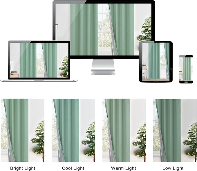 XWZO Full Blackout Curtains - Thermal Insulated Black Liner Curtains, Noise Reducing and Heat Blocking Drapes for Hall and Studio Large Windows with Tiebacks, Light Sage, W70 x L63, Set of 2