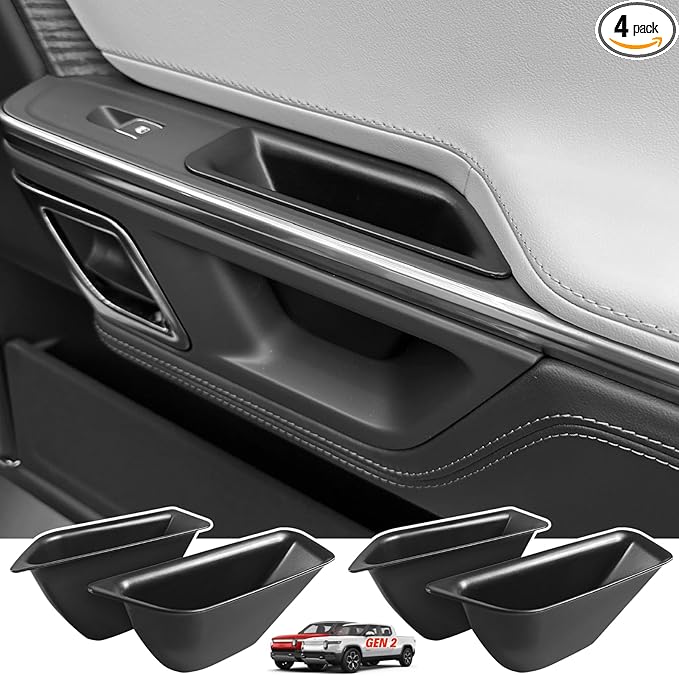 Passenger Grab Door Handle Storage Box for 2026 2025 Rivian R1s R1t Gen 2 Car Door Side Organizer Tray Pocket Insert Front & Rear Interior Accessories - Black ABS (Not Fit Rivian Gen 1), 4/Pack