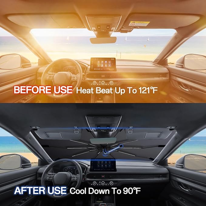 Windshield Sun Shade for Hyundai Tucson 2016-2021, Umbrella Car Shades with 360°Rotating Shaft, Foldable Front Window Sunshade for UV & Heat Protection