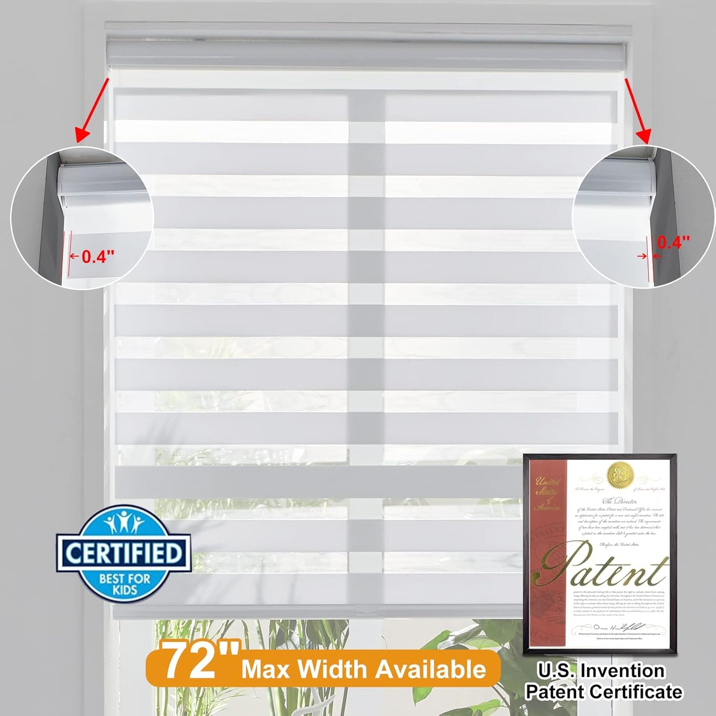Persilux Cordless Zebra Blinds for Windows (45" W X 64" H, White) Free-Stop Roller Windows Shades Dual Layer Light Control for Day and Night, Light Filtering Sheer Shades for Home, Easy to Install