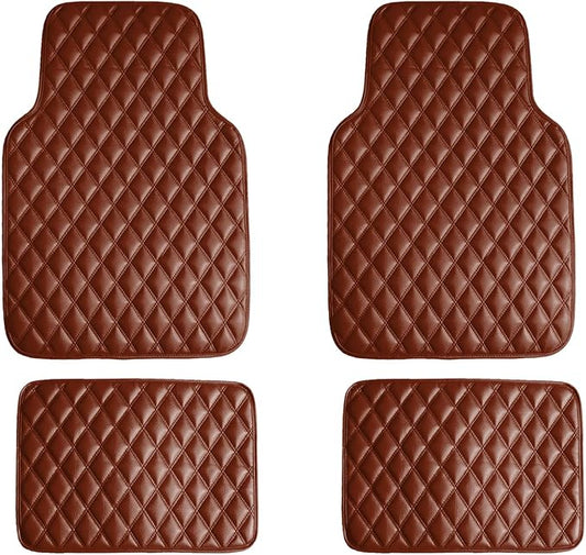 FH Group Floor Mats - Faux Leather Floor Mats for Cars, Universal Fit Automotive Floor Mats, All Purpose Car Floor Mats, PU Leather Protector Mat for Most Sedan, SUV, Truck Floor Mats Brown