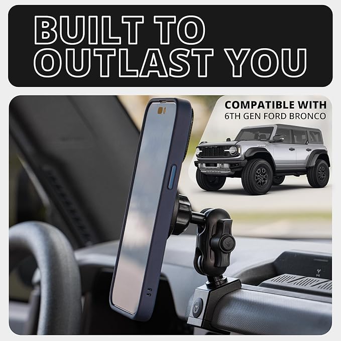 Tackform Link Phone Mount with Top Dash Clip - Compatible with 2021-2025 Ford Bronco | Aluminum | Zero Slip, Anti-Scratch | Universal Magnetic Phone Holder | 2" Arm | Red | (NOT MAGSAFE Compatible)