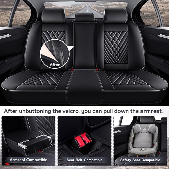Truck Seat Covers for Ram 1500 2009-2026, Waterproof Premium Leather Full Coverage Car Seat Cover, Muscle Sport Style Auto Interior Seat Cover Sets (Full Set/Black)