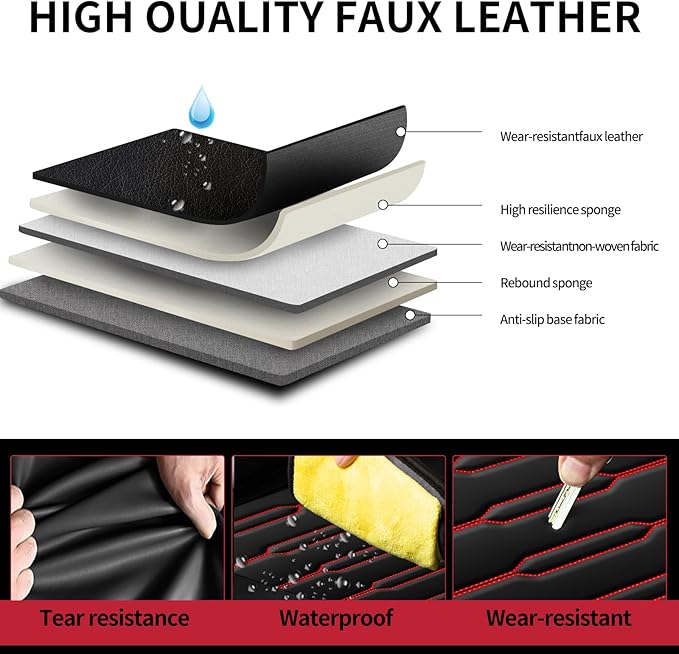 Fit Prius Car Seat Covers for Toyota Prius 2001-2024 2025 2026 - Upgraded Premium Waterproof & Breathable Leather, Airbag Compatible, All-Weather Seat Cushion Protector (2 Front/Black+Red)