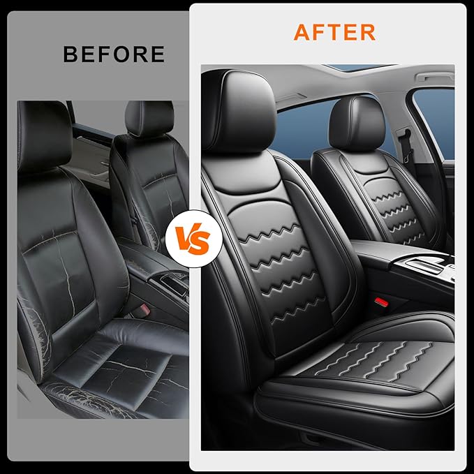Car Seat Covers Custom Fit for Mazda 3 2007-2026, Premium Leather, Full Coverage Leather Waterproof Breathable Seat Covers, Automotive Seat Protectors, Airbag Compatible(2 Front Seats, Black)