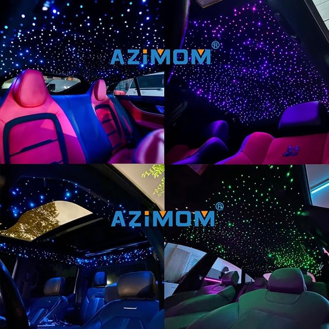 AZIMOM Car Use 6W RGBW 200pcs 0.03in 6.5ft Fiber Optic Lights Starlight Ceiling Light Kit End Glow Optic Cable Music Mode APP Remote Sensory Lighting Indoor Home Headliner Decoration