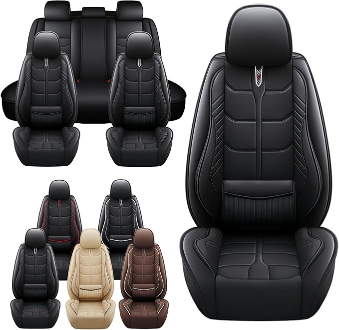 Leather Car Seat Covers Fit for Toyota Prius Prime 2017-2024, 5 Seater Car Seat Cover, Premium Waterproof, Scratch Resistant Car Interior Accessories (Full Set Black)