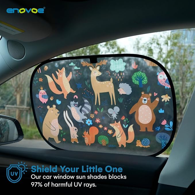 Enovoe Car Window Shades (4 Pack) - Sun Shade Blocker for Baby & Children, Cling Windows Cover, Glare Shield and UV Rays Protection, Side Window Screens for SUV, Mesh Car Windows Shade (21"x14")
