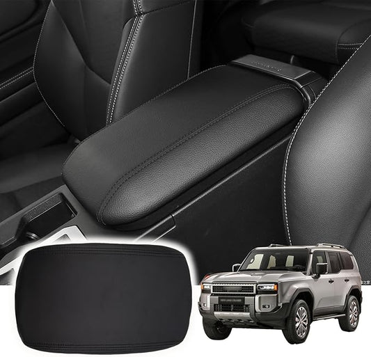 Black Leather Center Console Armrest Cover for 2024-2025 2026 Toyota Land Cruiser Prado 250,2024 Land Cruiser Prado Accessories 2025 2026 Car Center Arm Rest Cover Pad Protector