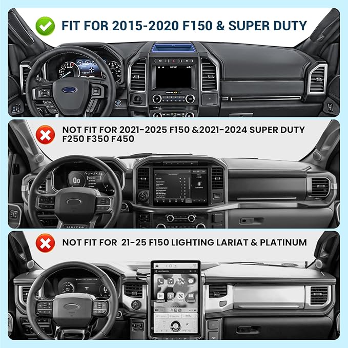 Surfcabin No Punching Required Dash Phone Holder, Compatible with 2015-2020 F150 2017-2022 F250 F350, Metal Cellphone Mounting Bracket Stand for Most CellPhones (Clip Type)