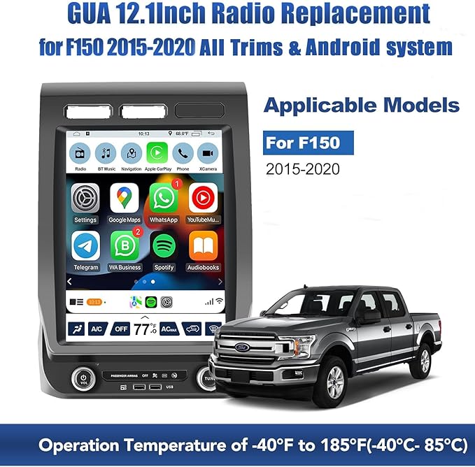 Car Stereo Upgrade for Ford F150 2015 2016 2017 2018 2019 2020 Android Radio,12.1inch Touch Screen Replacement,Built in GPS,Suppt Wireless Carplay Android Auto (V2)
