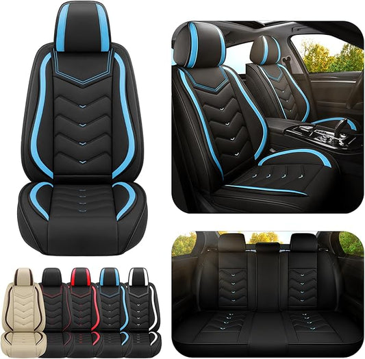 Car Seat Covers for Cadillac CTS 2003-2019, Premium Nappa Leather Car Seat Cover, Stylish Sport Seat Covers， Automobile Seat Cover Sets.(Standard 5 Seats/Black Blue)