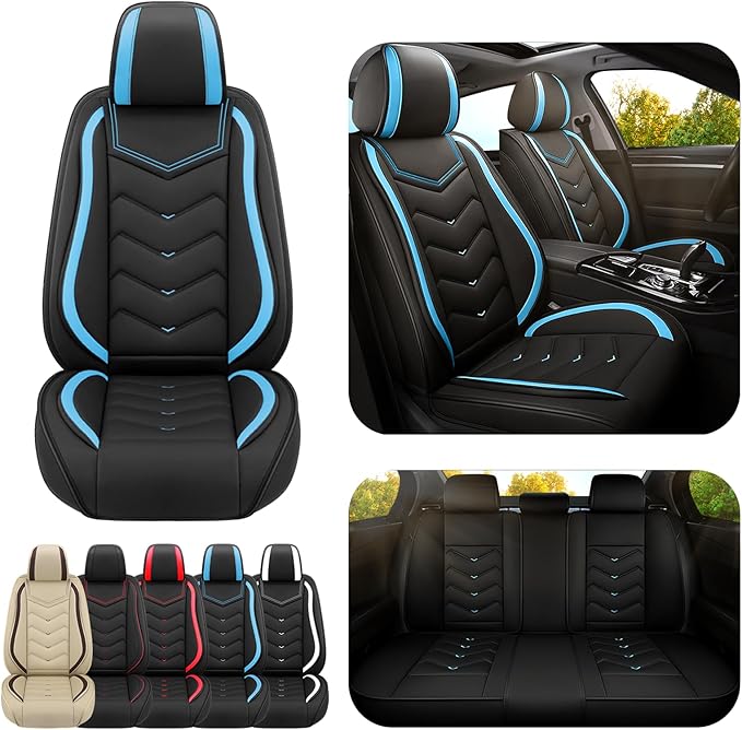 Car Seat Covers for Jeep Grand Cherokee L 2021-2026, Premium Nappa Leather Car Seat Cover, Stylish Sport Seat Covers， Automobile Seat Cover Sets.(Standard 5 Seats/Black Blue)
