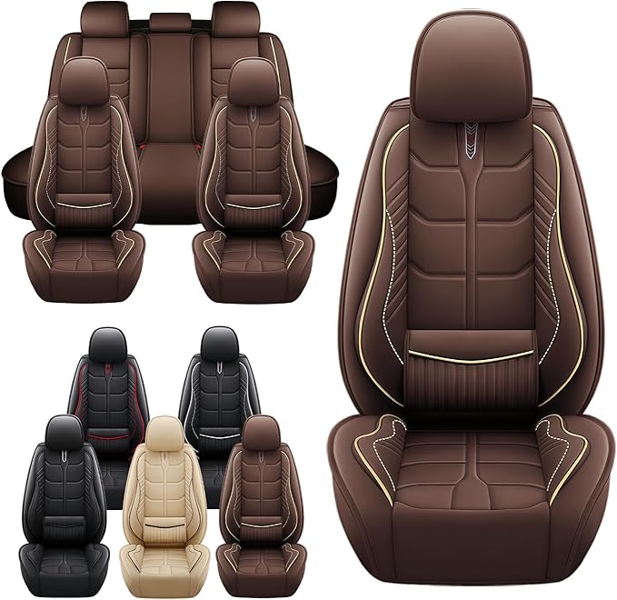 Leather Car Seat Covers Fit for Toyota Corolla iM 2017-2018, 5 Seater Car Seat Cover, Premium Waterproof, Scratch Resistant Car Interior Accessories (Full Set Coffee)
