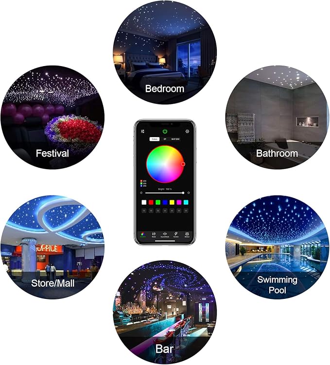 CHINLY Twinkle 650pcs 9.8ft 0.03in Starlight Headliner Fiber Optic Lights kit, Music Mode Bluetooth APP Control Remote, RGBW Star roof Lights for Star Headliner/Home Theater/Pool Ceiling