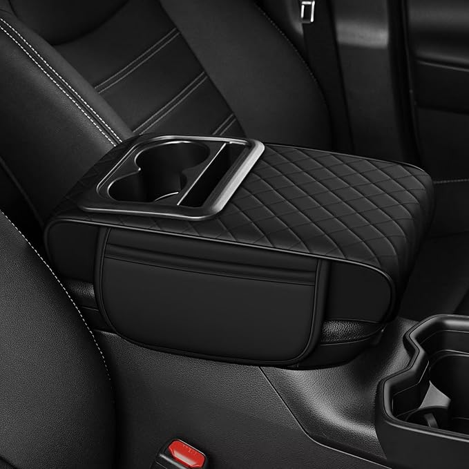 Center Console Cover Fit for Camry Faux Leather Car Armrest Cushion with Storage Bags, Cup Holder ＆ Phone Storage Multifunctional Middle Console Cover(Black)