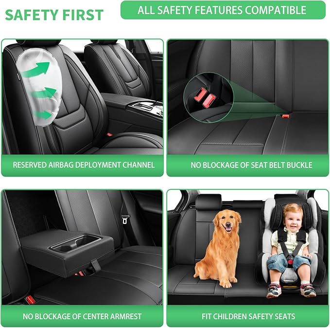 Fit Prius Car Seat Covers for Toyota Prius 2001-2024 2025 2026 -Upgraded Premium Waterproof & Breathable Leather, Airbag Compatible, All-Weather Seat Cushion Protector,2 Front/Black