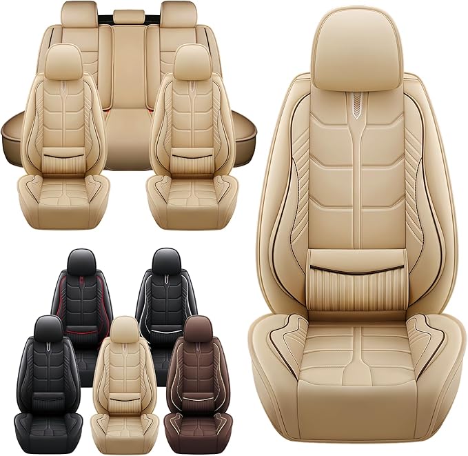 Leather Car Seat Covers Fit for Toyota Corolla Hybrid 2020-2024, 5 Seater Car Seat Cover, Premium Waterproof, Scratch Resistant Car Interior Accessories (Full Set Beige)