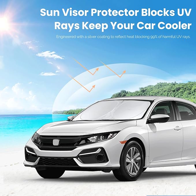 Custom Fit Civic Windshield Sunshade for 2016-2021 Honda Civic Accessories Front Window Shades Cover for Windshield Sun Visor Screen Protector 210T Reflective Blocks UV Rays Heat Damage Keep Cool