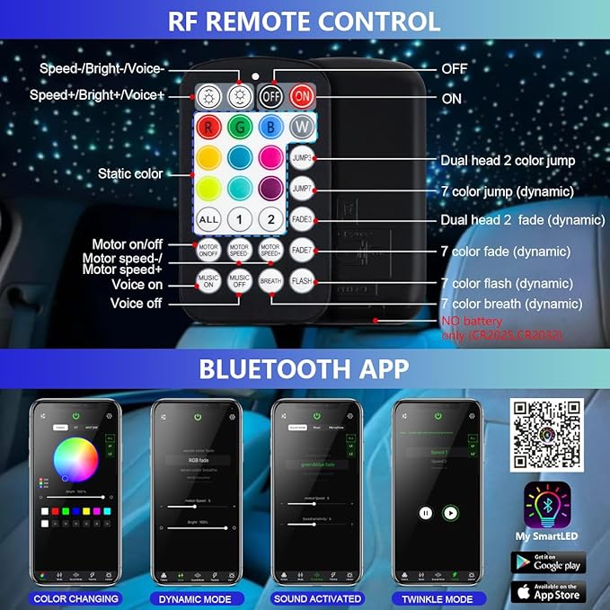 Starlight Headliner Kit,Twinkle + Music Sync Dual Color Fiber Optic Star Ceiling Lights with APP Remote Control, RGBW Star Lights for Car/Home Ceiling Decor, 1200pcs 13.1ft