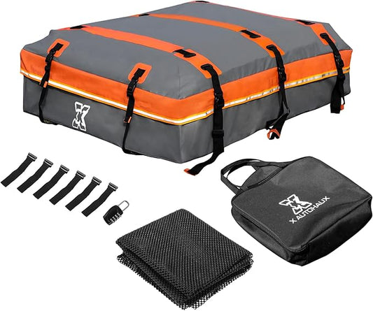 X AUTOHAUX 1000D PVC Waterproof Car Roof Bag Rooftop Cargo Carrier Bag Luggage Carriers for Cars with or without Rack Anti-Slip Mat 6 Door Hooks Set Gray - 20 Cubic Feet