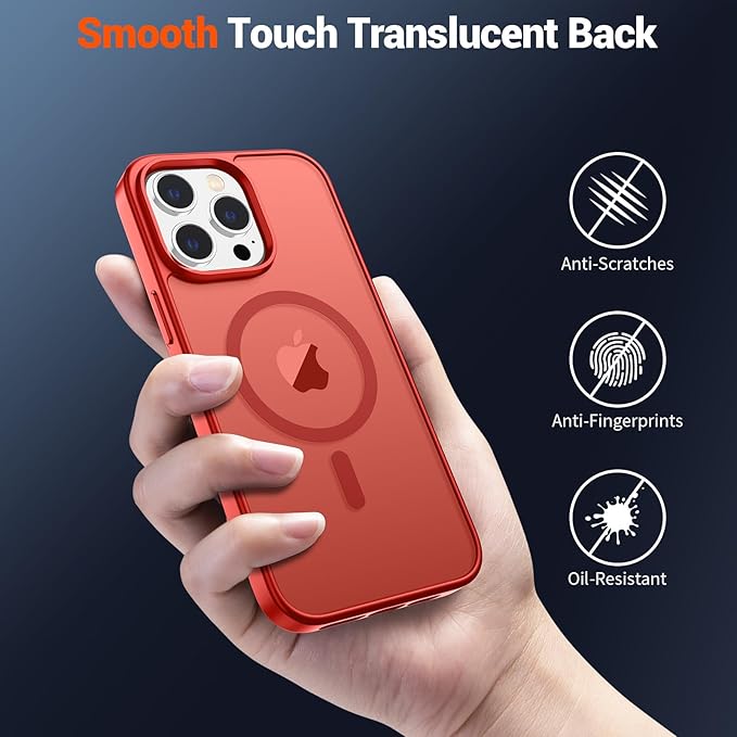 SUPFINE Magnetic for iPhone 12 Pro Max Case (Compatible with MagSafe) (Military Grade Drop Protection) Slim Translucent Matte Shockproof with Anti-Fingerprint Phone Case,Red